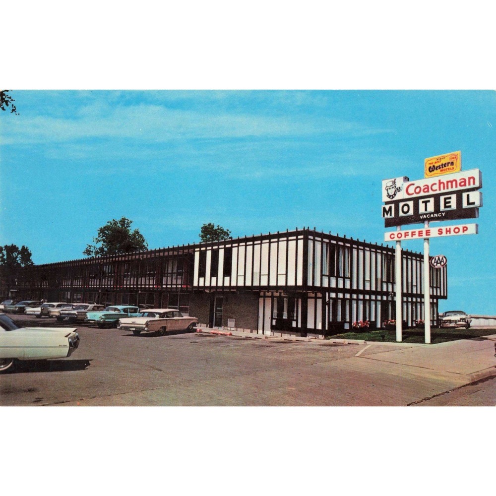 Coachman Motel Coffee Shop Bloomington Illinois IL 1960s Cars Chrome Postcard